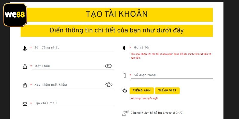 Biểu mẫu tạo tài khoản hội viên
